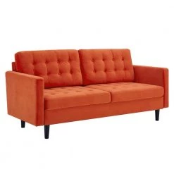 Exalt 75 in. Wide Tufted Squared Arm Performance Velvet Modern Straight Sofa in Orange by MODWAY