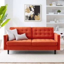 Exalt 75 in. Wide Tufted Squared Arm Performance Velvet Modern Straight Sofa in Orange by MODWAY -MODWAY store orange modway sofas couches eei 4444 ora c3 1000
