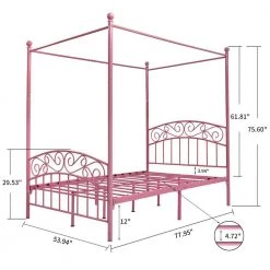 Pink Queen Size Metal Canopy Platform Bed Frame with Headboard and Footboard by Boyel Living -MODWAY store pink boyel living canopy beds bf wf 715g pi 1f 1000