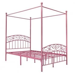 Pink Queen Size Metal Canopy Platform Bed Frame with Headboard and Footboard by Boyel Living