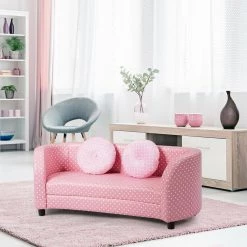 Pink with White Polka Dots Kids Sofa Armrest Chair with 2-Pink Pillows by Boyel Living -MODWAY store pink boyel living kids chairs wf hw61179 31 1000