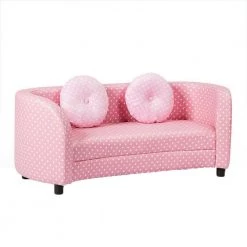 Pink with White Polka Dots Kids Sofa Armrest Chair with 2-Pink Pillows by Boyel Living