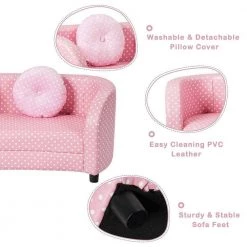 Pink with White Polka Dots Kids Sofa Armrest Chair with 2-Pink Pillows by Boyel Living -MODWAY store pink boyel living kids chairs wf hw61179 c3 1000