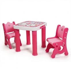 Pink Adjustable Kids Activity Play Table and 2-Chairs Set withStorage Drawer by Boyel Living