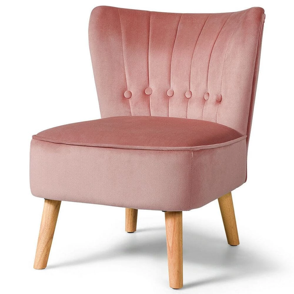 Fashion Armless Accent Chair Modern Tufted Velvet Leisure Chair in Pink by Boyel Living 3 Fashion Armless Accent Chair Modern Tufted Velvet Leisure Chair in Pink by Boyel Living