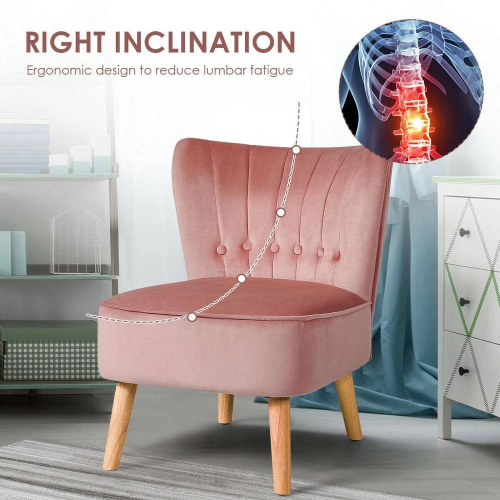 Fashion Armless Accent Chair Modern Tufted Velvet Leisure Chair in Pink by Boyel Living 5 Fashion Armless Accent Chair Modern Tufted Velvet Leisure Chair in Pink by Boyel Living - Image 3