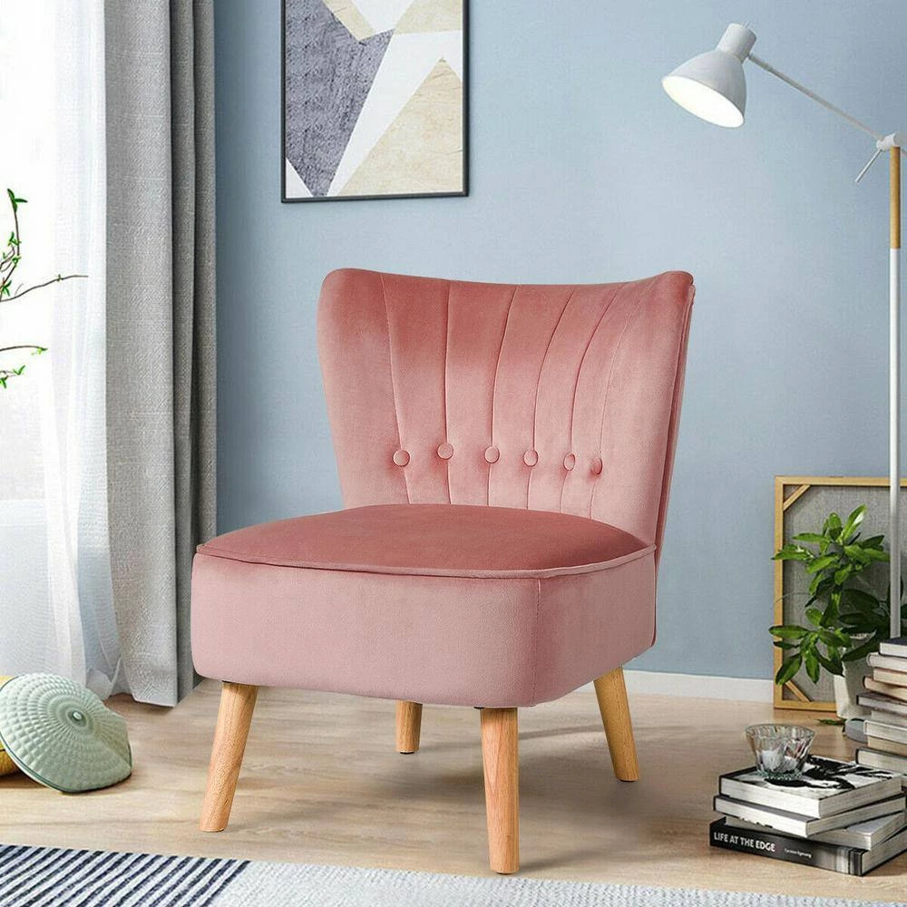 Fashion Armless Accent Chair Modern Tufted Velvet Leisure Chair in Pink by Boyel Living 4 Fashion Armless Accent Chair Modern Tufted Velvet Leisure Chair in Pink by Boyel Living - Image 2
