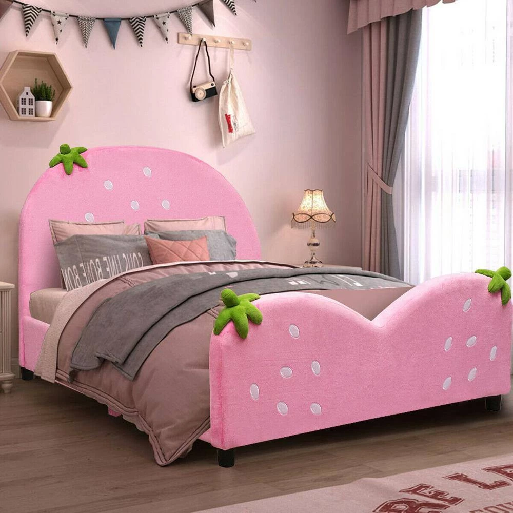 Kids Pink Upholstered Berry Pattern Toddler Bed by Boyel Living 4 Kids Pink Upholstered Berry Pattern Toddler Bed by Boyel Living - Image 2