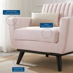 Engage Channel Tufted Performance Velvet Arm Chair in Pink by MODWAY -MODWAY store pink modway accent chairs eei 5457 pnk 1f 1000