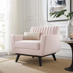 Engage Channel Tufted Performance Velvet Arm Chair in Pink by MODWAY -MODWAY store pink modway accent chairs eei 5457 pnk c3 1000