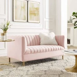Shift 59.5 in. Pink Channel Tufted Velvet 2-Seater Loveseat with Gold Legs by MODWAY -MODWAY store pink modway loveseats eei 4131 pnk 31 1000