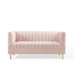Shift 59.5 in. Pink Channel Tufted Velvet 2-Seater Loveseat with Gold Legs by MODWAY