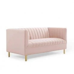 Shift 59.5 in. Pink Channel Tufted Velvet 2-Seater Loveseat with Gold Legs by MODWAY -MODWAY store pink modway loveseats eei 4131 pnk c3 1000