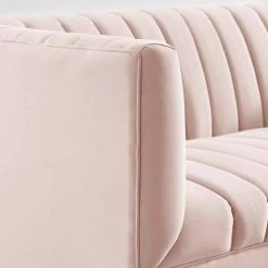 Shift 59.5 in. Pink Channel Tufted Velvet 2-Seater Loveseat with Gold Legs by MODWAY -MODWAY store pink modway loveseats eei 4131 pnk fa 1000