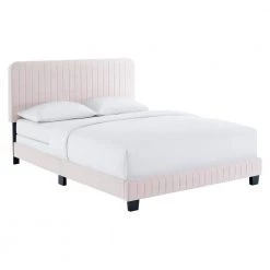 Celine Pink Channel Tufted Performance Velvet King Bed by MODWAY