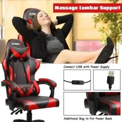 Red & Black Cool Massage Gaming Chair Reclining Swivel with Lumbar Support by Boyel Living -MODWAY store red and black boyel living gaming chairs hysn 65250re 31 1000