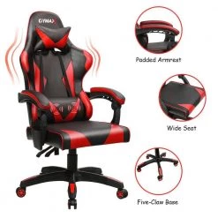 Red & Black Cool Massage Gaming Chair Reclining Swivel with Lumbar Support by Boyel Living -MODWAY store red and black boyel living gaming chairs hysn 65250re 40 1000