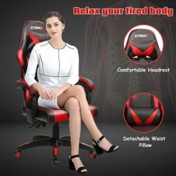 Red & Black Cool Massage Gaming Chair Reclining Swivel with Lumbar Support by Boyel Living -MODWAY store red and black boyel living gaming chairs hysn 65250re 44 1000