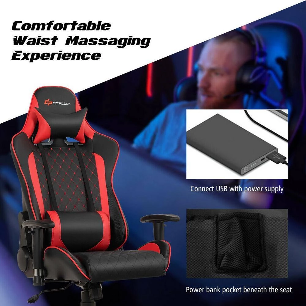 Red Fashion Massage Gaming and Office Chair with Lumbar Support and Headrest by Boyel Living 9 Red Fashion Massage Gaming and Office Chair with Lumbar Support and Headrest by Boyel Living - Image 7