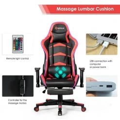 Massage LED Gaming Chair, Ergonomic Black Chair,PU Racing Chair with Lumbar Support & Footrest, in Red by Boyel Living 19 Massage LED Gaming Chair, Ergonomic Black Chair,PU Racing Chair with Lumbar Support & Footrest, in Red by Boyel Living -MODWAY store red boyel living gaming chairs hysn 62042re 1f 1000
