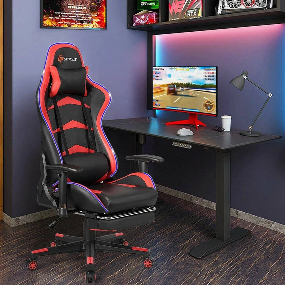 Massage LED Gaming Chair, Ergonomic Black Chair,PU Racing Chair with Lumbar Support & Footrest, in Red by Boyel Living 13 Massage LED Gaming Chair, Ergonomic Black Chair,PU Racing Chair with Lumbar Support & Footrest, in Red by Boyel Living - Image 11