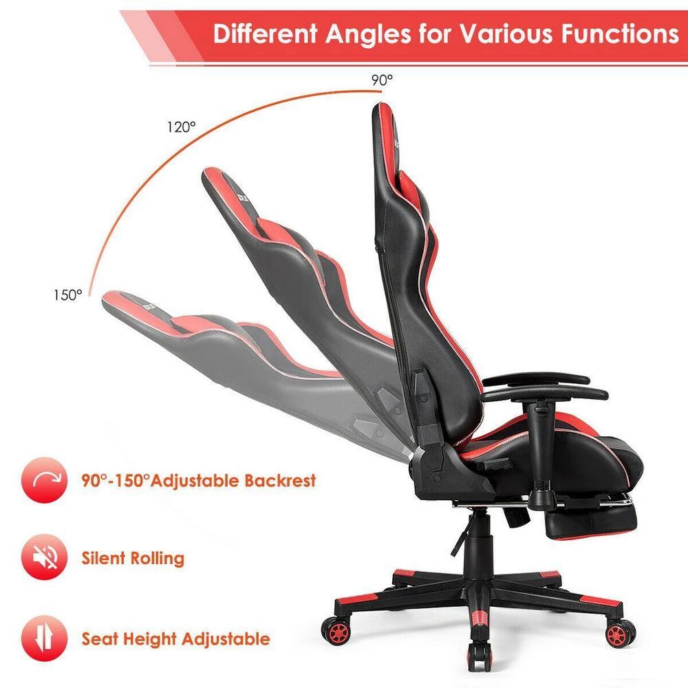 Massage LED Gaming Chair, Ergonomic Black Chair,PU Racing Chair with Lumbar Support & Footrest, in Red by Boyel Living 5 Massage LED Gaming Chair, Ergonomic Black Chair,PU Racing Chair with Lumbar Support & Footrest, in Red by Boyel Living - Image 3