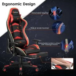 Massage LED Gaming Chair, Ergonomic Black Chair,PU Racing Chair with Lumbar Support & Footrest, in Red by Boyel Living 20 Massage LED Gaming Chair, Ergonomic Black Chair,PU Racing Chair with Lumbar Support & Footrest, in Red by Boyel Living -MODWAY store red boyel living gaming chairs hysn 62042re 44 1000