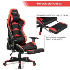 Massage LED Gaming Chair, Ergonomic Black Chair,PU Racing Chair with Lumbar Support & Footrest, in Red by Boyel Living 18 Massage LED Gaming Chair, Ergonomic Black Chair,PU Racing Chair with Lumbar Support & Footrest, in Red by Boyel Living -MODWAY store red boyel living gaming chairs hysn 62042re 4f 1000