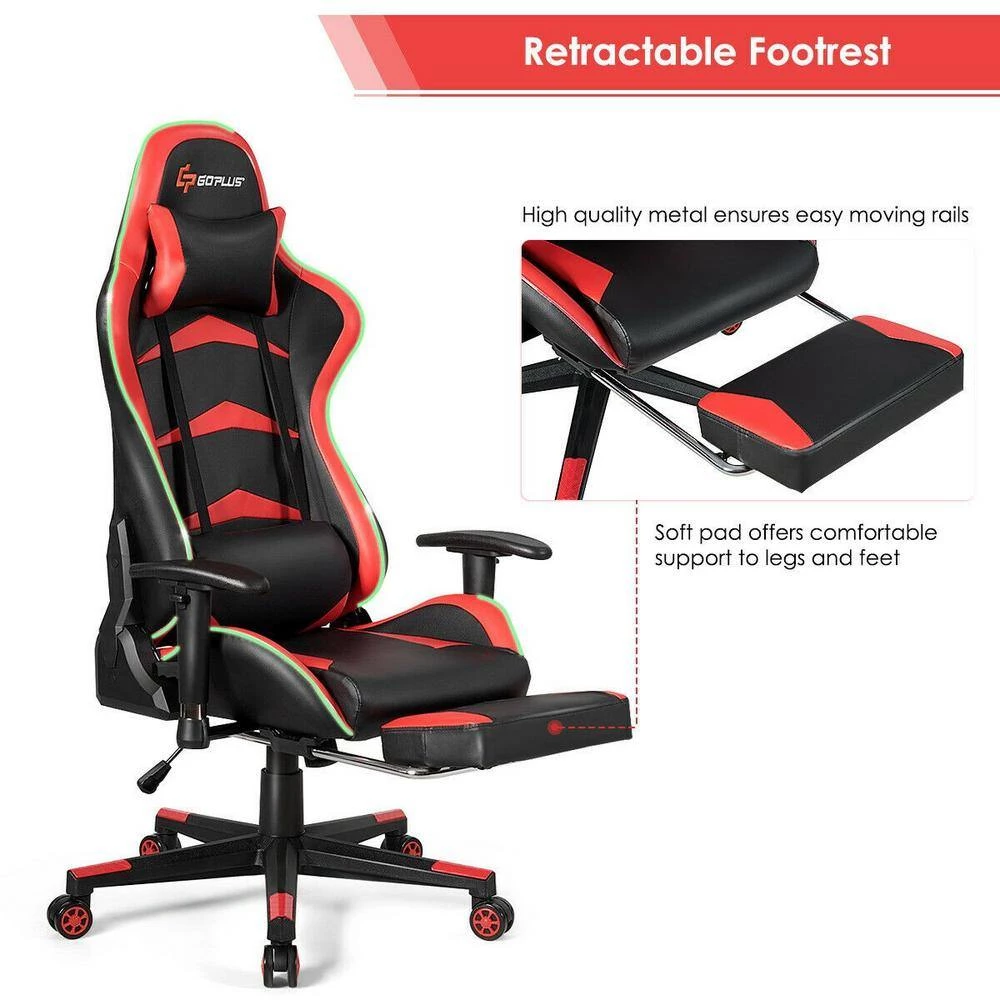 Massage LED Gaming Chair, Ergonomic Black Chair,PU Racing Chair with Lumbar Support & Footrest, in Red by Boyel Living 8 Massage LED Gaming Chair, Ergonomic Black Chair,PU Racing Chair with Lumbar Support & Footrest, in Red by Boyel Living - Image 6