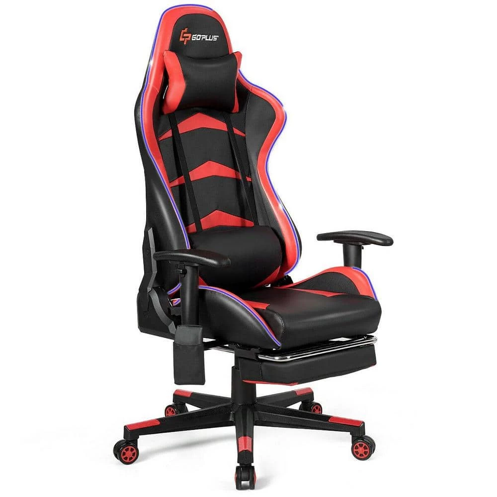 Massage LED Gaming Chair, Ergonomic Black Chair,PU Racing Chair with Lumbar Support & Footrest, in Red by Boyel Living 3 Massage LED Gaming Chair, Ergonomic Black Chair,PU Racing Chair with Lumbar Support & Footrest, in Red by Boyel Living