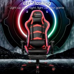 Massage LED Gaming Chair, Ergonomic Black Chair,PU Racing Chair with Lumbar Support & Footrest, in Red by Boyel Living 17 Massage LED Gaming Chair, Ergonomic Black Chair,PU Racing Chair with Lumbar Support & Footrest, in Red by Boyel Living -MODWAY store red boyel living gaming chairs hysn 62042re c3 1000