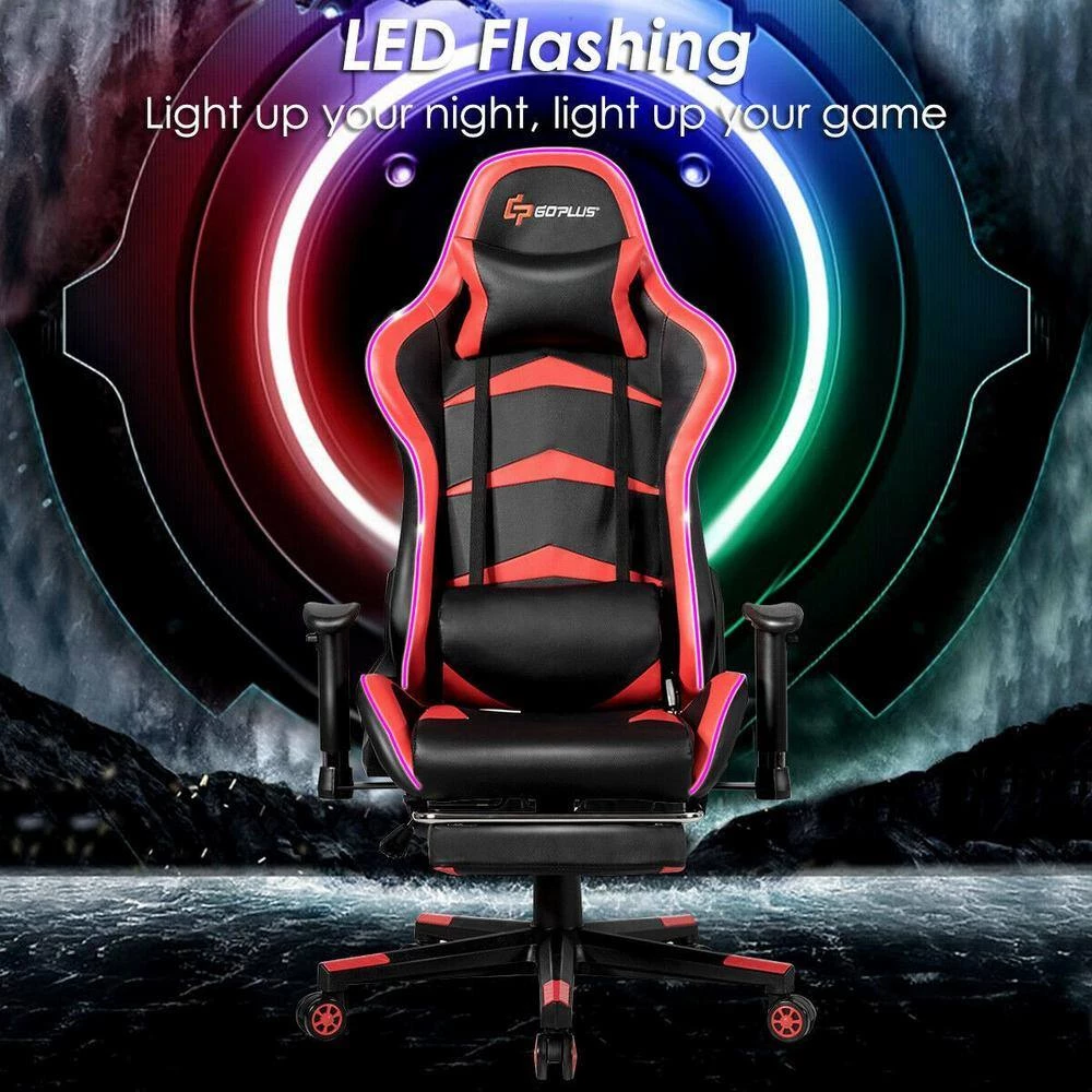 Massage LED Gaming Chair, Ergonomic Black Chair,PU Racing Chair with Lumbar Support & Footrest, in Red by Boyel Living 7 Massage LED Gaming Chair, Ergonomic Black Chair,PU Racing Chair with Lumbar Support & Footrest, in Red by Boyel Living - Image 5