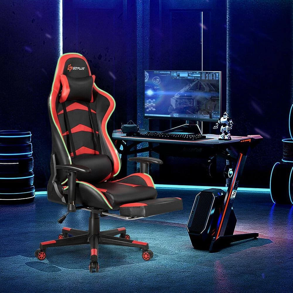 Massage LED Gaming Chair, Ergonomic Black Chair,PU Racing Chair with Lumbar Support & Footrest, in Red by Boyel Living 4 Massage LED Gaming Chair, Ergonomic Black Chair,PU Racing Chair with Lumbar Support & Footrest, in Red by Boyel Living - Image 2