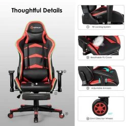 Massage LED Gaming Chair, Ergonomic Black Chair,PU Racing Chair with Lumbar Support & Footrest, in Red by Boyel Living 21 Massage LED Gaming Chair, Ergonomic Black Chair,PU Racing Chair with Lumbar Support & Footrest, in Red by Boyel Living -MODWAY store red boyel living gaming chairs hysn 62042re fa 1000