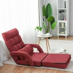 Red Adjustable Floor Chair Folding Lazy Sofa Reclining Massage Chair with Pillow by Boyel Living -MODWAY store red boyel living massage chairs wf hw63375re 31 1000