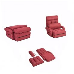 Red Adjustable Floor Chair Folding Lazy Sofa Reclining Massage Chair with Pillow by Boyel Living