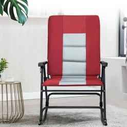 Red Foldable Rocking Padded Portable Camping Chair with Backrest and Armrest by Boyel Living -MODWAY store red boyel living rockers gliders ottomans hysn 70500re 31 1000