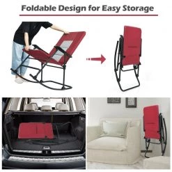 Red Foldable Rocking Padded Portable Camping Chair with Backrest and Armrest by Boyel Living -MODWAY store red boyel living rockers gliders ottomans hysn 70500re 44 1000
