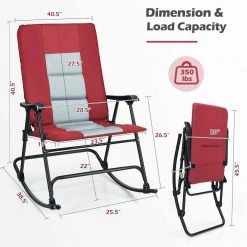 Red Foldable Rocking Padded Portable Camping Chair with Backrest and Armrest by Boyel Living -MODWAY store red boyel living rockers gliders ottomans hysn 70500re 4f 1000