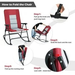 Red Foldable Rocking Padded Portable Camping Chair with Backrest and Armrest by Boyel Living -MODWAY store red boyel living rockers gliders ottomans hysn 70500re 76 1000