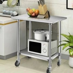 36 in. Silver Stainless Steel Commercial Kitchen Utility Table with Lockable Casters by Boyel Living -MODWAY store silver boyel living kitchen prep tables hysn 35113 31 1000