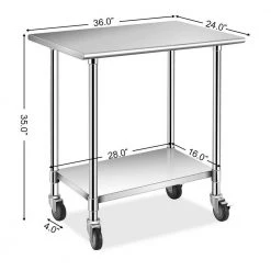36 in. Silver Stainless Steel Commercial Kitchen Utility Table with Lockable Casters by Boyel Living -MODWAY store silver boyel living kitchen prep tables hysn 35113 40 1000