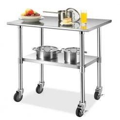 36 in. Silver Stainless Steel Commercial Kitchen Utility Table with Lockable Casters by Boyel Living -MODWAY store silver boyel living kitchen prep tables hysn 35113 c3 1000