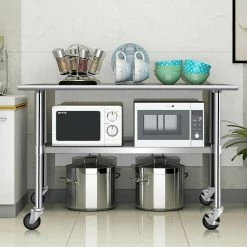 Silver Stainless Steel Commercial Kitchen Utility Table with Lockable Casters by Boyel Living -MODWAY store silver boyel living kitchen prep tables hysn 35267 31 1000