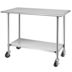 Silver Stainless Steel Commercial Kitchen Utility Table with Lockable Casters by Boyel Living