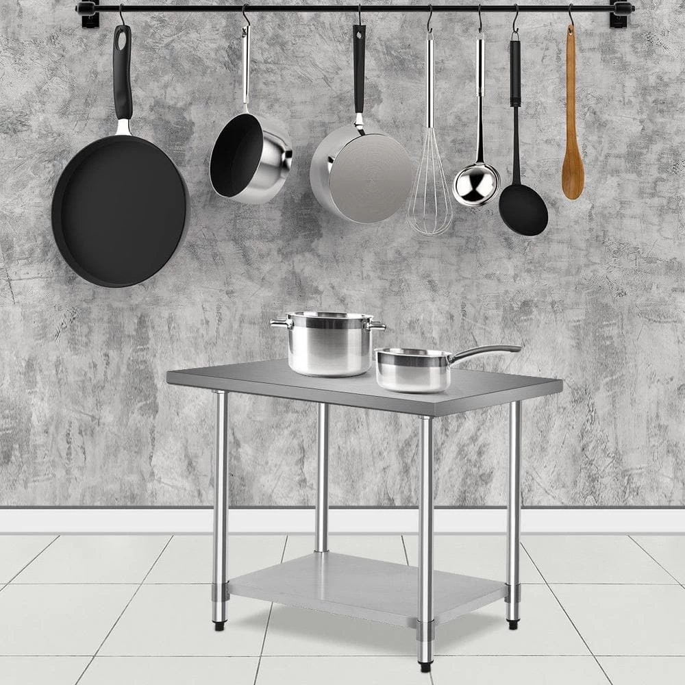 36 in. Silver Stainless Steel Commercial Kitchen Utility Table by Boyel Living 4 36 in. Silver Stainless Steel Commercial Kitchen Utility Table by Boyel Living - Image 2