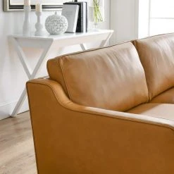 Impart 70.5 in. W Square Arm Genuine Leather Modern Straight Sofa in Tan (Seats 2) by MODWAY -MODWAY store tan modway sofas couches eei 5553 tan 1f 1000