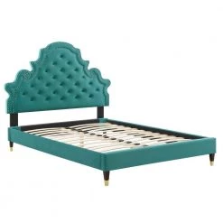 Gwyneth Tufted Performance Velvet Twin Platform Bed in Teal by MODWAY -MODWAY store teal modway platform beds mod 6755 tea 4f 1000