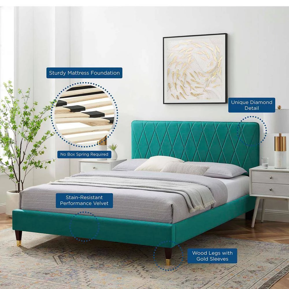 Phillipa Performance Velvet Twin Platform Bed in Teal by MODWAY 11 Phillipa Performance Velvet Twin Platform Bed in Teal by MODWAY - Image 9