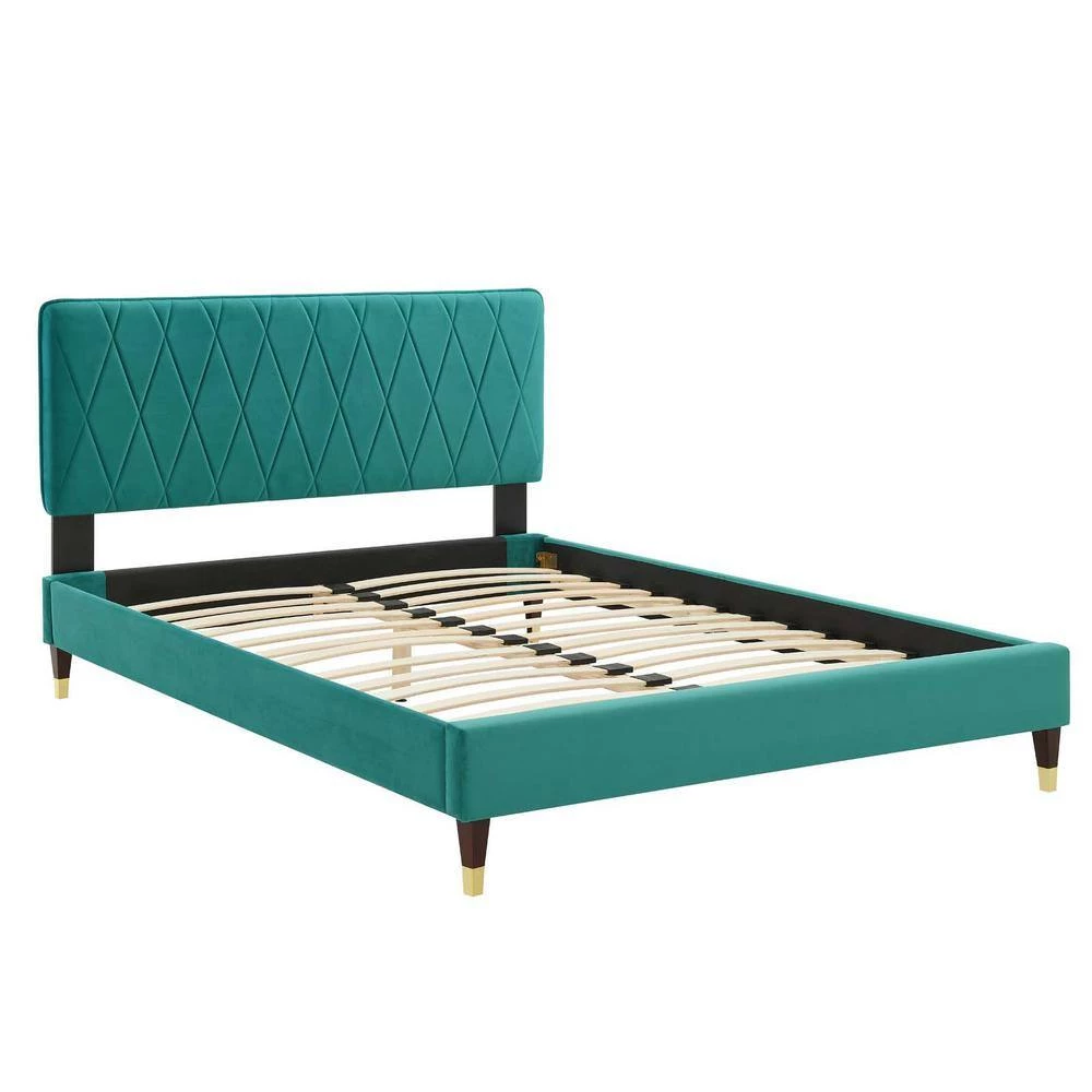 Phillipa Performance Velvet Twin Platform Bed in Teal by MODWAY 6 Phillipa Performance Velvet Twin Platform Bed in Teal by MODWAY - Image 4